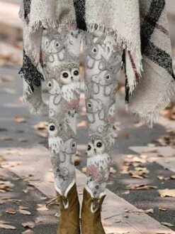 Women's Xmas Tights Leggings Dark Grey Matt Black Creamy-white Fashion Christmas Cat Maple Casual Full Length Thermal Warm Cat S M L XL 2XL -Xmas Cothing Store kfxnrn1665660348713