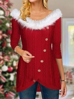 Women's Pullover Sweater Jumper V Neck Crochet Knit Asymmetric Hem Fall Winter Regular Christmas Weekend Stylish Vintage Style Long Sleeve Solid Color Black Wine S M L