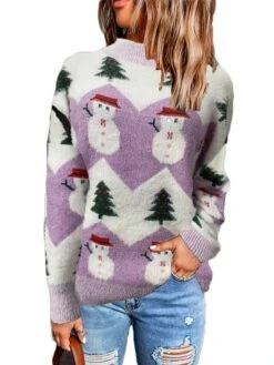 Women's Ugly Christmas Sweater Pullover Sweater Jumper Crew Neck Ribbed Knit Polyester Knitted Fall Winter Tunic Outdoor Christmas New Year Stylish Casual Soft Long Sleeve Snowman Xmas Tree Pink -Xmas Cothing Store khptil1667638918337