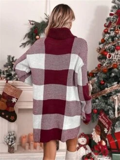 Women's Ugly Christmas Sweater Sweater Dress Christmas Sweaters Turtleneck Ribbed Knit Polyester Knitted Fall Winter Long Outdoor Christmas Daily Stylish Casual Soft Long Sleeve Plaid Red S M L -Xmas Cothing Store kifecd1697697880009