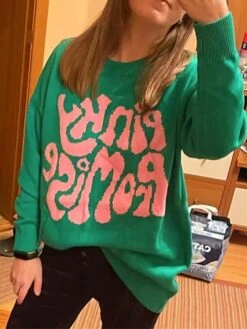 Women's Ugly Christmas Sweater Pullover Sweater Jumper Crew Neck Ribbed Knit Acrylic Knitted Print Fall Winter Outdoor Home Xmas Stylish Casual Soft Long Sleeve Letter White Red Green S M L -Xmas Cothing Store kigbie1667901172636