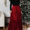 Women's Skirt Swing Maxi Skirt Gold Velvet Wine Red Dark Green Skirts Fall & Winter Pleated High Waist Fashion Elegant Christmas Xmas StreetM L XL -Xmas Cothing Store kjyluy1694686974691