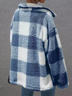 Women's Fleece Sherpa Jacket Teddy Coat Christmas Plaid Winter Coat Windproof Warm Jacket With Pocket Single Breasted Outerwear Long Sleeve -Xmas Cothing Store kkabkf1696170460983