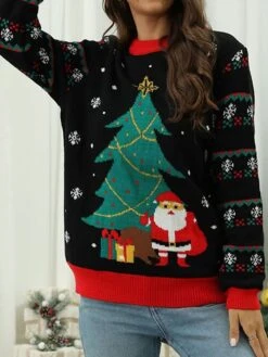 Women's Ugly Christmas Sweater Pullover Sweater Jumper Christmas Sweaters Crew Neck Ribbed Knit Acrylic Knitted Fall Winter Regular Outdoor Christmas Daily Cute Stylish Casual Long Sleeve Santa Claus -Xmas Cothing Store kkapqb1697290684432