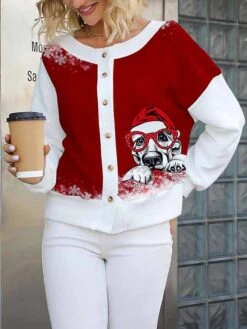 Women's Ugly Christmas Sweater Pullover Sweater Jumper V Neck Ribbed Knit Polyester Knitted Print Fall Winter Regular Outdoor Xmas Holiday Daily Stylish Casual Long Sleeve Animal Black Wine S M L
