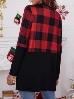 Women's Ugly Christmas Sweater Cardigan Sweater Jacket V Neck Ribbed Knit Polyester Pocket Knitted Print Fall Winter Long Outdoor Christmas Daily Stylish Casual Soft Long Sleeve Plaid Elk Snowflake -Xmas Cothing Store klggjh1697290876413