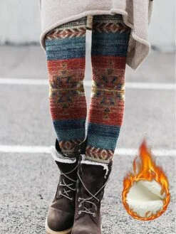 Women's Fleece Pants Tights Leggings Full Length Print High Elasticity Fashion Ethnic Christmas Casual Daily Red S M