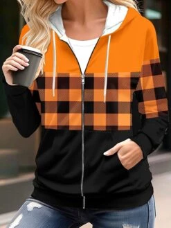 Women's Hoodied Jacket Drawstring Christmas Print Lattice Casual / Daily Fashion Loose Fit Outerwear Long Sleeve Fall Light Pink S