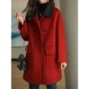 Women's Coat Windproof Warm Holiday Daily Wear Weekend Button Pocket Double Breasted Lapel Vintage Daily Christmas Solid Color Regular Fit Outerwear Long Sleeve Fall Winter Black Red S M L XL XXL 3XL -Xmas Cothing Store kmgiid1696936311537