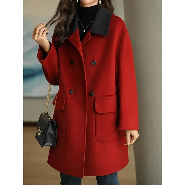 Women's Coat Windproof Warm Holiday Daily Wear Weekend Button Pocket Double Breasted Lapel Vintage Daily Christmas Solid Color Regular Fit Outerwear Long Sleeve Fall Winter Black Red S M L XL XXL 3XL 3 Women's Coat Windproof Warm Holiday Daily Wear Weekend Button Pocket Double Breasted Lapel Vintage Daily Christmas Solid Color Regular Fit Outerwear Long Sleeve Fall Winter Black Red S M L XL XXL 3XL