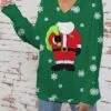 Women's Ugly Christmas Sweater Pullover Sweater Jumper V Neck Ribbed Knit Polyester Knitted Print Fall Winter Regular Outdoor Christmas Holiday Daily Stylish Casual Long Sleeve Animal Snowflake Wine -Xmas Cothing Store kmrhix1697770667377