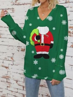 Women's Ugly Christmas Sweater Pullover Sweater Jumper V Neck Ribbed Knit Polyester Knitted Print Fall Winter Regular Outdoor Christmas Holiday Daily Stylish Casual Long Sleeve Animal Snowflake Wine