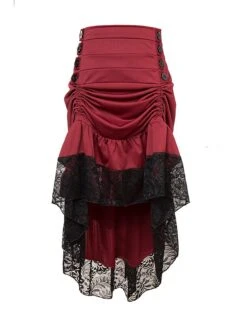 Women's Skirt Asymmetrical Polyester Lace Over Charmeuse Black Red Navy Blue Skirts Winter Ruffle Drawstring Side Button High Waist Steampunk® Retro Gothic Carnival Costumes Ladies Christmas -Xmas Cothing Store kmwhmt1603177618624