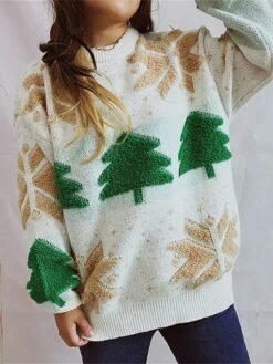 Women's Ugly Christmas Sweater Pullover Sweater Jumper Crew Neck Ribbed Knit Acrylic Oversized Fall Winter Regular Outdoor Christmas Daily Stylish Casual Soft Long Sleeve Christmas Tree Snowflake Red -Xmas Cothing Store knakub1696903381704