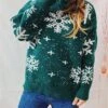 Women's Ugly Christmas Sweater Pullover Sweater Jumper Crew Neck Ribbed Knit Polyester Oversized Fall Winter Regular Outdoor Christmas Daily Stylish Casual Soft Long Sleeve Snowflake Black Red Green -Xmas Cothing Store knaqqn1696903370468