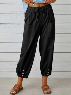 Women's Linen Pants Cropped Pants Harem Pants Ankle-Length Cotton And Linen Pocket Vacation Xmas Streetwear Christmas Street Black White S M Winter Autumn / Fall 19 Women's Linen Pants Cropped Pants Harem Pants Ankle-Length Cotton And Linen Pocket Vacation Xmas Streetwear Christmas Street Black White S M Winter Autumn / Fall -Xmas Cothing Store kngizm1695347133922