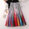 Women's Pleated Skirt Long Skirt Midi Cotton Blend White And Red Red Blue Orange Skirts Summer Print Christmas Party One-Size -Xmas Cothing Store knslfw1629103129851