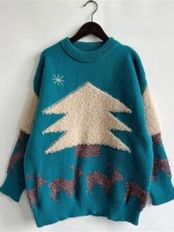 Women's Ugly Christmas Sweater Pullover Sweater Jumper Crew Neck Ribbed Knit Polyester Oversized Fall Winter Regular Outdoor Christmas Daily Stylish Casual Soft Long Sleeve Elk Christmas Tree -Xmas Cothing Store knsyvy1696903381505