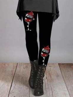 Women's Christmas LeggingsFull Length Light Coffee Black S M Fall & Winter -Xmas Cothing Store knzydi1694500573736