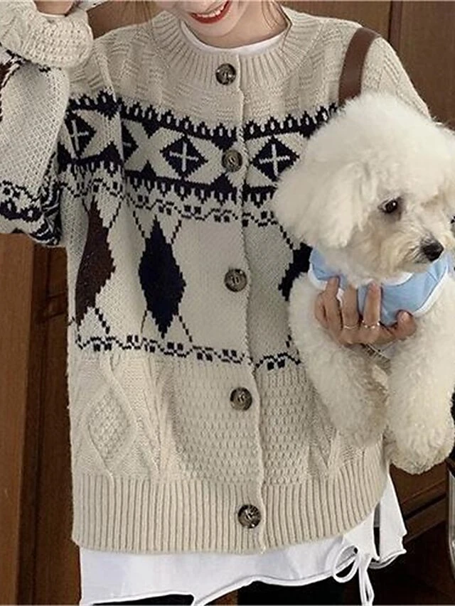 Women's Ugly Christmas Sweater Cardigan Sweater Jacket Crew Neck Cable Knit Polyester Button Knitted Print Fall Winter Regular Outdoor Christmas Daily Stylish Casual Soft Long Sleeve Print Navy Blue 8 Women's Ugly Christmas Sweater Cardigan Sweater Jacket Crew Neck Cable Knit Polyester Button Knitted Print Fall Winter Regular Outdoor Christmas Daily Stylish Casual Soft Long Sleeve Print Navy Blue - Image 6