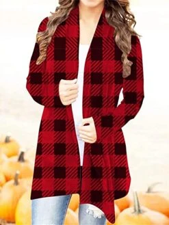 Women's Ugly Christmas Sweater Cardigan Sweater Jacket Open Front Ribbed Knit Polyester Print Fall Winter Long Outdoor Christmas Daily Vintage Daily Stylish Long Sleeve Geometric Plaid Snowman Red -Xmas Cothing Store kopjjo1697290877604