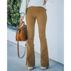 Women's Jeans Bootcut Flare Full Length Corduroy Micro-elastic Mid Waist Fashion Party Christmas Wine Red S M -Xmas Cothing Store kpioeu1656645248456