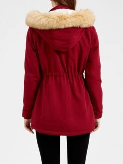 Women's Winter Coat Jacket Parka Warm Breathable Outdoor Christmas Daily Wear Vacation Xmas Pocket Fur Collar Fleece Lined Zipper Hoodie Elegant Lady Comfortable Solid Color Regular Fit Outerwear -Xmas Cothing Store kpmopm1666677519559