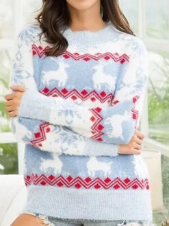 Women's Ugly Christmas Sweater Pullover Sweater Jumper Crew Neck Ribbed Knit Cotton Blend Knitted Fall Winter Outdoor Xmas Holiday Stylish Casual Soft Long Sleeve Snowflake Pink Red Blue S M L -Xmas Cothing Store kpymbg1666778110325