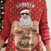 Women's Ugly Christmas Sweater Pullover Sweater Jumper Crew Neck Ribbed Knit Polyester Print Fall Winter Regular Outdoor Xmas Holiday Stylish Casual Soft Long Sleeve Santa Claus Print Black Red -Xmas Cothing Store kqljta1695176570529