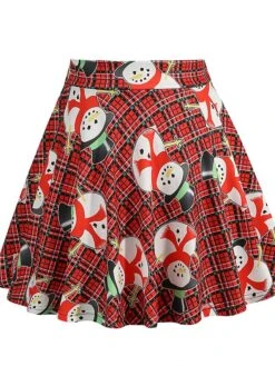 Women's Skirt Swing Mini Green Plaid Wine Red Fuchsia Skirts Pleated Print Fashion Christmas Weekend Xmas S M L -Xmas Cothing Store kqmwqu1633943339398