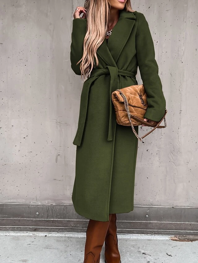 Women's Winter Coat Long Overcoat Christmas Red Double Breasted Pea Coat Notched Lapel Belted Thermal Warm Windproof Trench Coat Party Xmas Elegant Outerwear Fall Outerwear Long Sleeve Army Green Blue 7 Women's Winter Coat Long Overcoat Christmas Red Double Breasted Pea Coat Notched Lapel Belted Thermal Warm Windproof Trench Coat Party Xmas Elegant Outerwear Fall Outerwear Long Sleeve Army Green Blue - Image 5