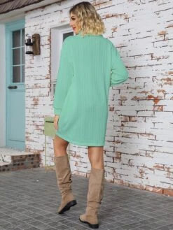 Women's Sweater Dress Turtleneck Ribbed Knit Print Fall Winter Long Christmas Xmas Stylish Soft Long Sleeve Letter Santa Claus Green Light Blue S M L -Xmas Cothing Store ksqaey1697105377512