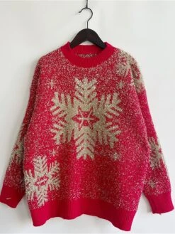 Women's Ugly Christmas Sweater Pullover Sweater Jumper Crew Neck Ribbed Knit Polyester Oversized Fall Winter Regular Outdoor Christmas Daily Stylish Casual Soft Long Sleeve Elk Snowflake Wine Red S M -Xmas Cothing Store ktnptn1696903402149