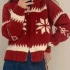 Women's Ugly Christmas Sweater Cardigan Christmas Sweaters Hooded Ribbed Knit Polyester Zipper Knitted Fall Winter Regular Outdoor Christmas Daily Stylish Casual Soft Long Sleeve Snowflake White Red -Xmas Cothing Store kuviwc1697290884002