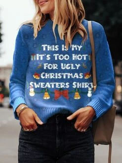 Women's Ugly Christmas Sweater Pullover Sweater Jumper Crew Neck Ribbed Knit Polyester Print Fall Winter Regular Outdoor Xmas Holiday Stylish Casual Soft Long Sleeve Letter Snowman Pink Blue S M