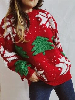 Women's Ugly Christmas Sweater Pullover Sweater Jumper Crew Neck Ribbed Knit Acrylic Oversized Fall Winter Regular Outdoor Christmas Daily Stylish Casual Soft Long Sleeve Christmas Tree Snowflake Red -Xmas Cothing Store kvlywq1696903366917