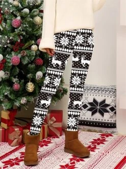 Women's Christmas Leggings High Waist Full Length High Cut Print Micro-elastic Active Fashion Daily Black White S M Fall Winter -Xmas Cothing Store kvucti1697527469328