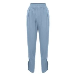 Women‘s Cotton Linen Pants With Side Pockets Christmas Wide-Leg Loose Casual Summer Fall White Light Blue S 2XL -Xmas Cothing Store kwkhla1675063400974