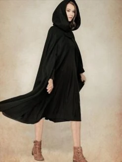 Women's Coat Cloak / Capes Christmas Long Coat Winter Coat Single Breasted One-Button Overcoat Hooded Coat Sleeveless Black Blue Gray Army Green Red Halloween Basic Essential Causal Fall Loose -Xmas Cothing Store kwoigl1610624268971