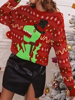 Women's Ugly Christmas Sweater Pullover Sweater Jumper Christmas Sweaters Crew Neck Ribbed Knit Acrylic Knitted Print Fall Winter Regular Outdoor Christmas Daily Fashion Casual Soft Long Sleeve -Xmas Cothing Store kwtkvw1697785107629