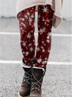 Women's Slim Thermal Underwear Fleece Lined Ash Dark Red Orange Red High Rise Tights Christmas Xmas Casual Print Micro-elastic Full Length Comfortable Graphic S M L XL 2XL -Xmas Cothing Store kxdijj1666750496168