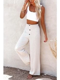 Women's Wide Leg Pants Trousers Full Length Cotton And Linen Pleated Micro-elastic High Waist Vacation Xmas Streetwear Christmas Street Wine Black S M Winter Autumn / Fall -Xmas Cothing Store kxxcry1696907585733
