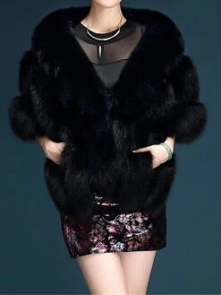 Women's Cloak / Capes Winter Faux Fur Leather Coat Fall Wedding Party Jacket Christmas Street Windproof Warm Plush Jacket Sleeveless Black White Pink -Xmas Cothing Store kxytoi1695119829538