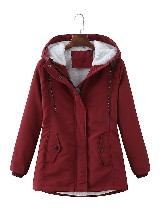 Women's Winter Coat Thicken Puffer Jacket Warm Fleece Parka With Hood Christmas Pink Waterproof Zipper Drawstring Heated Coat With Pocket Classic Outdoor Windproof Outerwear Red 5 Women's Winter Coat Thicken Puffer Jacket Warm Fleece Parka With Hood Christmas Pink Waterproof Zipper Drawstring Heated Coat With Pocket Classic Outdoor Windproof Outerwear Red - Image 3
