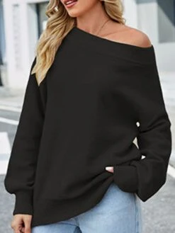 Women's Ugly Christmas Sweater Pullover Sweater Jumper Off Shoulder Ribbed Knit Acrylic Cold Shoulder Fall Winter Regular Outdoor Christmas Daily Stylish Casual Soft Long Sleeve Solid Color Black Red -Xmas Cothing Store kyknhy1696823532821