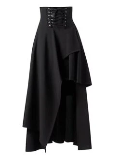 Women's Skirt Swing Midi Black Wine Red Brown Skirts Fall & Winter Drawstring Irregular Hem High Waist Vintage Fashion Elegant Xmas Christmas Street S M L -Xmas Cothing Store kylywq1693476296148