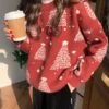 Women's Ugly Christmas Xmas Sweater Pullover Sweater Jumper Pullover Crew Neck Crochet Knit Cotton Knitted Fall Winter Christmas Daily Casual Long Sleeve Christmas Tree Red One-Size -Xmas Cothing Store kzptpp1661148399917