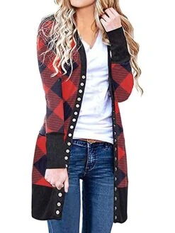 Women's Ugly Christmas Sweater Cardigan Sweater Jacket V Neck Ribbed Knit Polyester Button Knitted Print Fall Winter Long Outdoor Christmas Daily Fashion Casual Soft Long Sleeve Plaid Elk Christmas -Xmas Cothing Store laifyx1697290889578