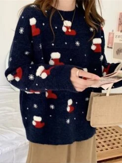 Women's Ugly Christmas Sweater Pullover Sweater Jumper Crew Neck Ribbed Knit Polyester Patchwork Fall Winter Regular Outdoor Christmas Daily Stylish Casual Soft Long Sleeve Geometric Snowflake Red -Xmas Cothing Store lamigr1697103891311