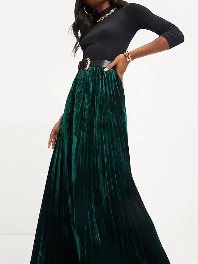 Women's Skirt Swing Maxi Skirt Gold Velvet Wine Red Dark Green Skirts Fall & Winter Pleated High Waist Fashion Elegant Christmas Xmas StreetM L XL 11 Women's Skirt Swing Maxi Skirt Gold Velvet Wine Red Dark Green Skirts Fall & Winter Pleated High Waist Fashion Elegant Christmas Xmas StreetM L XL - Image 9